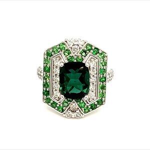 Tourmaline Tsavorite Diamond Ring Size 6.25 14kGold 5.55TCW GIA Certified 215422